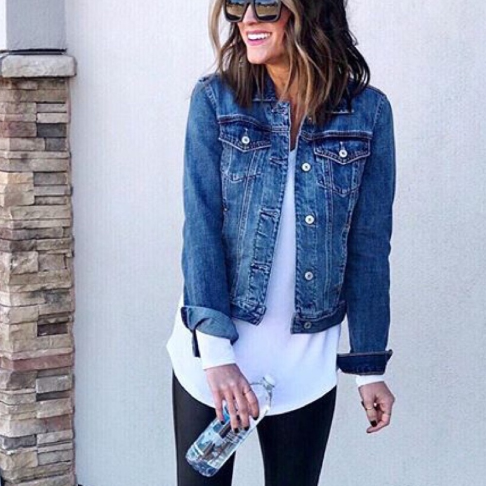 Eddie Bauer Women’s size large denim blue jean long line jacket #1722